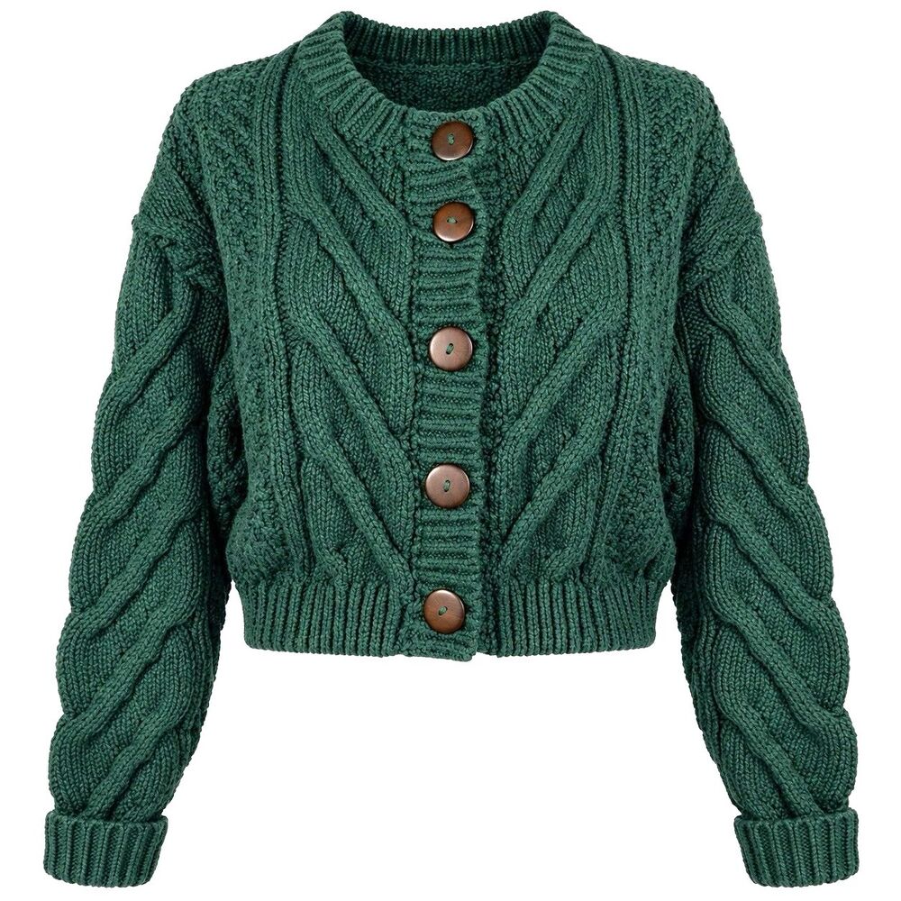 Free People Bonfire Cable Knit Cardigan Black Forest Green Medium Cotton NWT